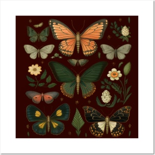 Mystical butterflies among flowers Posters and Art